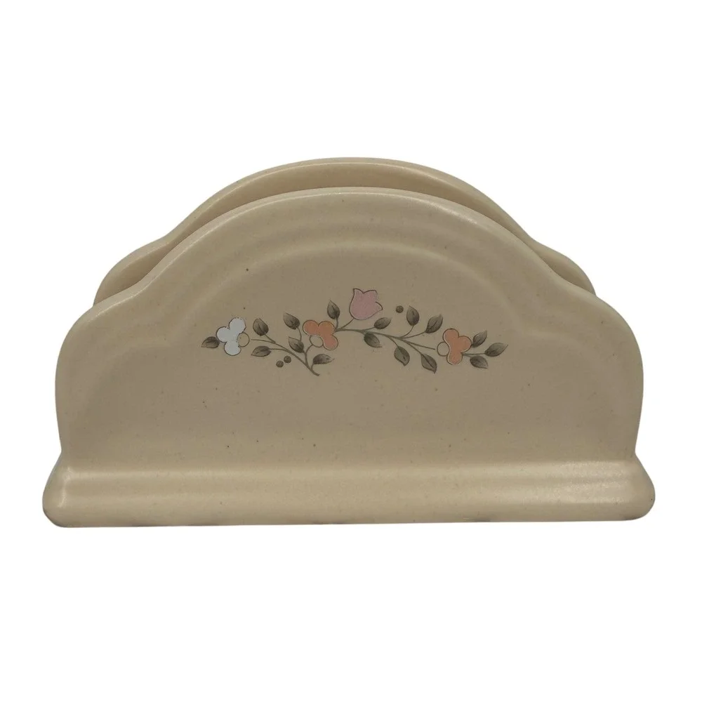 Pfaltzgraff Remembrance Napkin Holder Cream Floral Stoneware Cottagecore Farm